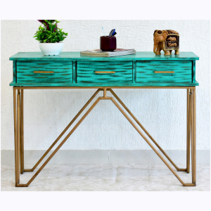 CASINO Console Hall green Table with Golden Finish